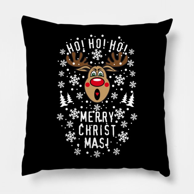 75 Reindeer Deer Rudolph Ho Ho Ho Merry Christmas scream Pillow by Margarita7