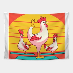 Chicken doing Yoga Tapestry