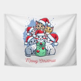 Meowy Christmas (six kitties in Santa hats) Tapestry