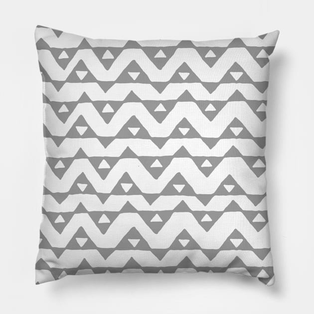 Grey and White Hand Drawn Triangle Chevron Pattern Pillow by dreamingmind