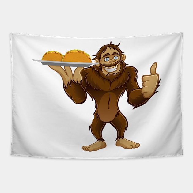 'Big Foot Carrying Taco' Amusing Taco Mexican Gift Tapestry by ourwackyhome