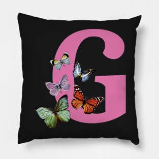 Letter pink G with colorful butterflies Pillow