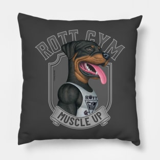 Cute Rottweiler with muscles going to Rott Gym Pillow