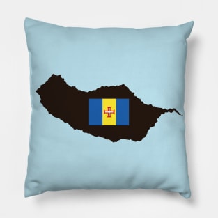 The Madeira flag on a black graphic of the island Pillow