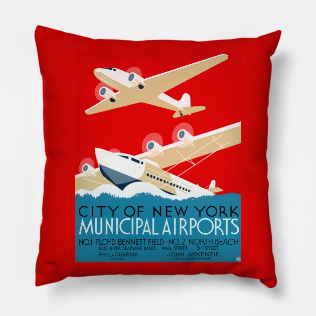 City of New York Municipal Airports, Floyd Bennett Field - North Beach Pillow by rocketshipretro