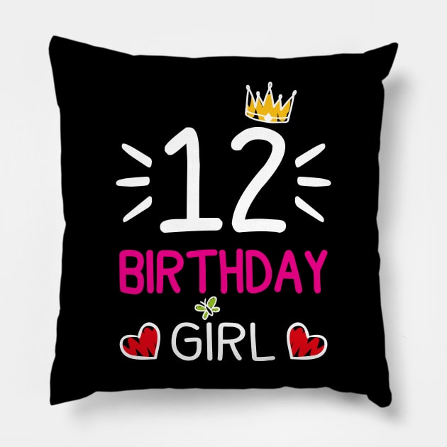 Kids 12th Birthday Girl Crown Princess Pillow by printedartings