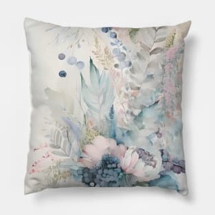 Vintage Blush Pink Botanical Floral Watercolor Bouquet Painting Pillow