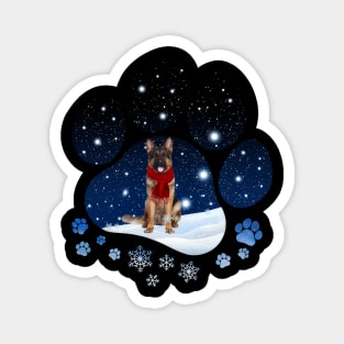 Snow Paw Long Haired German Shepherd Christmas Magnet