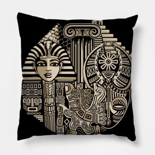 Ancient Historical Symbols Tattoo Style Ethic and Tribal Art Pillow