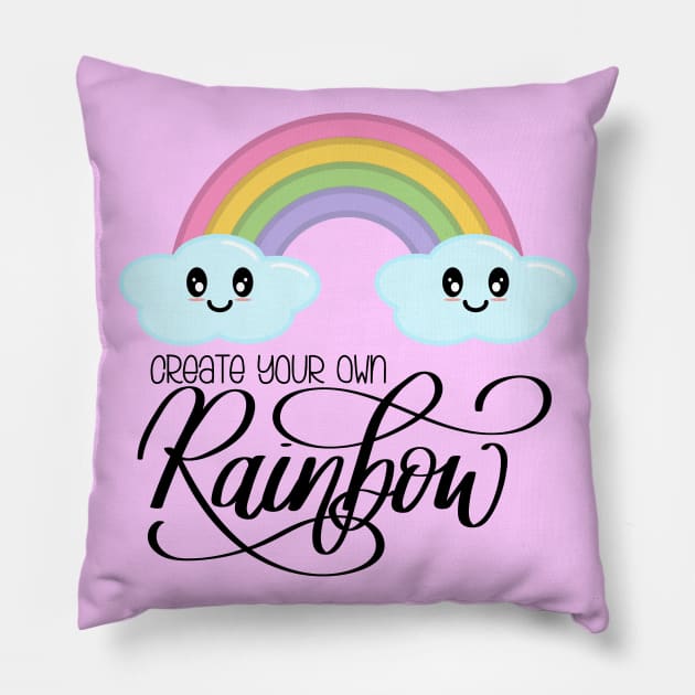 Create Your Own Rainbow with Kawaii Cute Clouds in Pink Pillow by Kelly Gigi