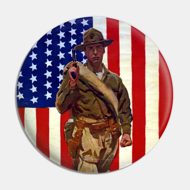 Vintage Soldier with American Flag Pin by MasterpieceCafe