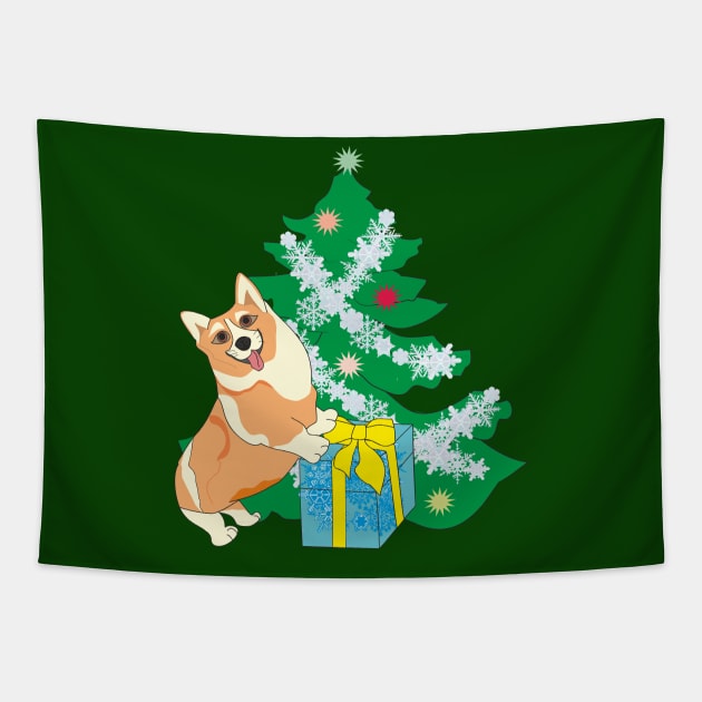 Merry Christmas with a corgi Tapestry by Alekvik