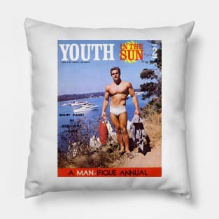 YOUTH IN THE SUN - Vintage Physique Muscle Male Model Magazine Cover Pillow