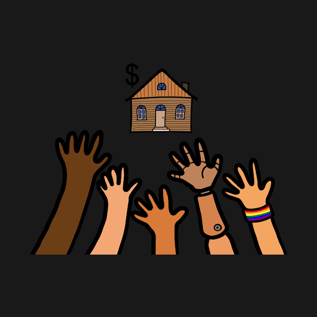 People hand out reaching home ownership. Housing problems in society concept. by Nalidsa