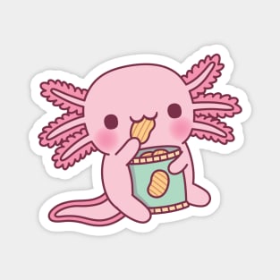 Cute Axolotl Eating Potato Chips Magnet