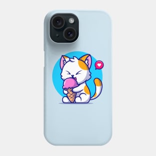 Cute Cat Eating Ice Cream Cone Cartoon Phone Case