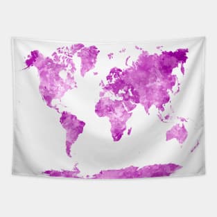 World Map Watercolor Pink Tapestry