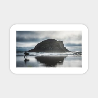 Man with surfboard moody beach vibes Magnet