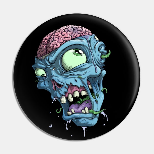 Zombie Head Graphic Pin by NeilGlover