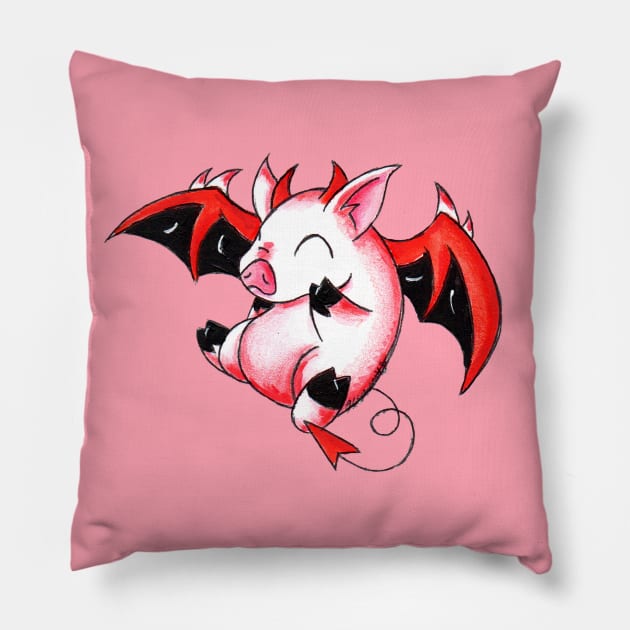 Devil Piggy Pillow by KristenOKeefeArt