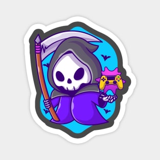 Cute Grim Reaper Gaming With Scythe Cartoon Magnet