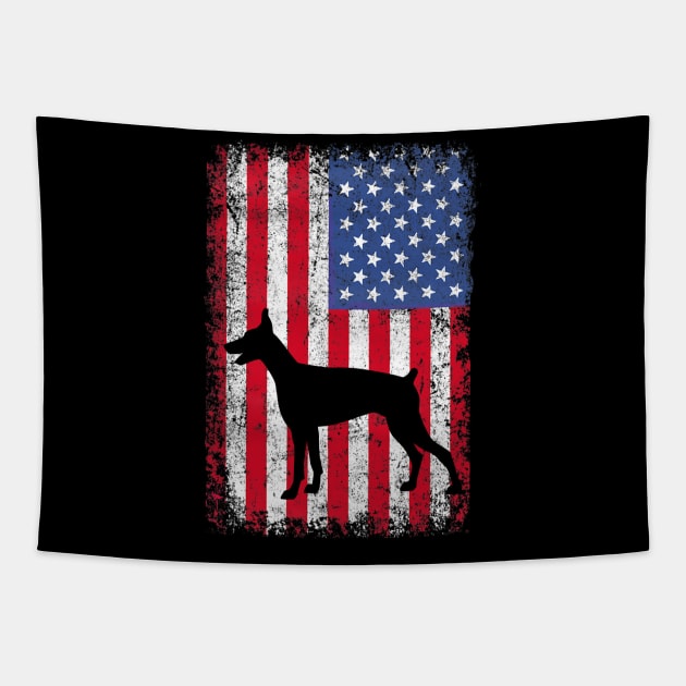 Doberman Pinscher American Flag Tapestry by Wakzs3Arts