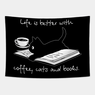 Life Is Better With Coffee Cats And Books Tapestry