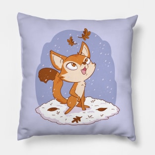 A Cute Cartoon Fox's Winter Adventure Pillow