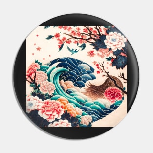 Great wave and flower tree Pin