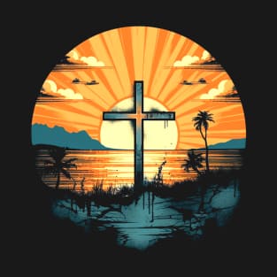 Christian Cross Retro Sunset T-Shirt