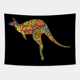 Australian Aboriginal Art - Colorful Kangaroo Tribal Design Tapestry