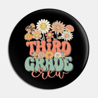 Third Grade Crew Retro Groovy Daisy Back To School Funny Teacher Girls Pin