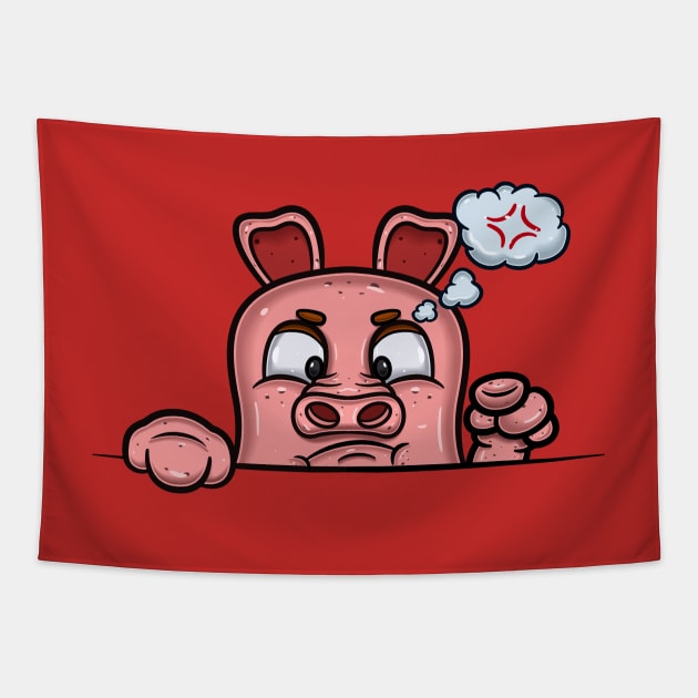 Pig Cartoon With Angry Face Expression Tapestry by tedykurniawan12