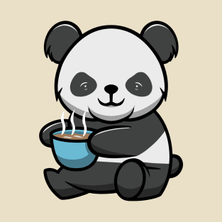 Cute Panda with hot chocolate in valentine day T-Shirt