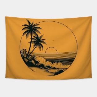 Sunset Beach Vibes Black Work Minimalist Tapestry