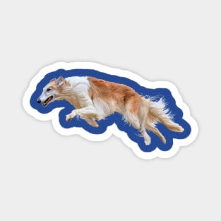 Running White and Tan Borzoi Dog Magnet