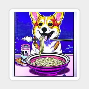 Corgi Eating Ramen Noodle Soup. Magnet