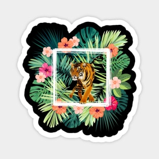 Tiger Big Cat, Tropical Palm Leaves Floral Magnet
