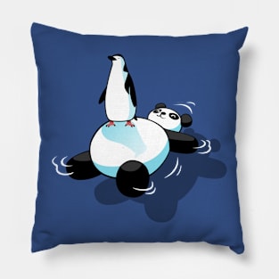 Penguin on top of kawaii panda bear Pillow