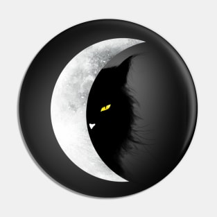 Black Cat Moon Halloween Scary Yellow Eyes Pin