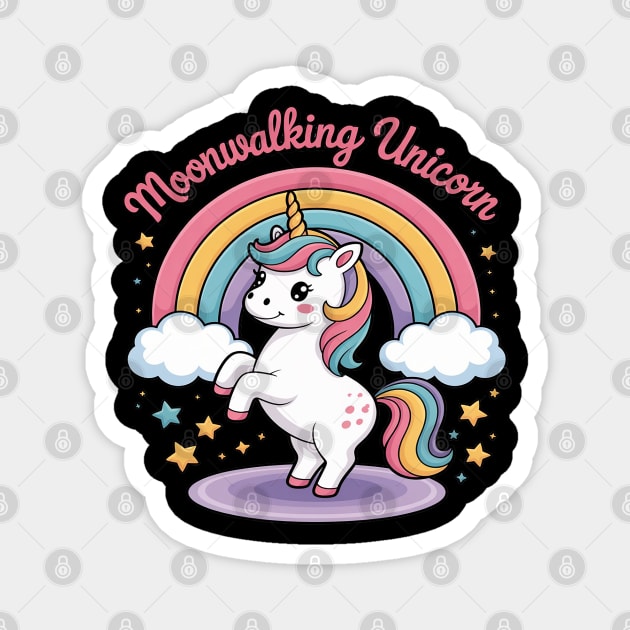 Moonwalking Unicorn Rainbow Dance Magic Magnet by Ink Lines
