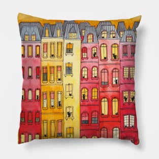 The Cats Sunset Townhouses Pillow