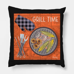 Grill Time on Orange Background Pillow