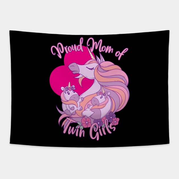 Unicorn Twins - Proud Mom of Twin Girls Tapestry by Modern Medieval Design