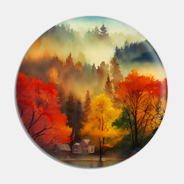 Colorful Autumn Landscape Watercolor 14 Pin by redwitchart