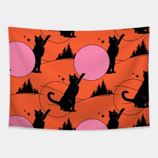 Cool Sun Black Cat Pattern in orange Tapestry