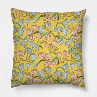 Happy lily flowers botanical pattern in yellow Pillow