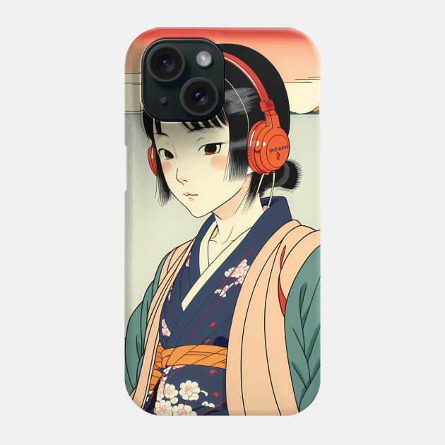 Ukiyo-e Headphone Girl #2 Phone Case by samoliver_illustrator