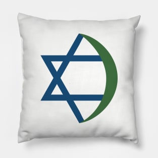 Combination of Star of David with Crescent religious symbols in flat design icon Pillow