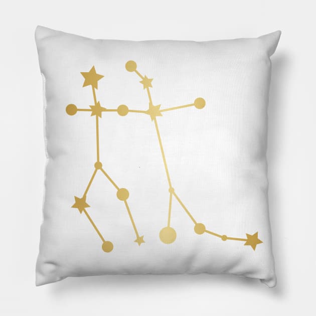 Gemini Zodiac Constellation in Gold Pillow by Kelly Gigi